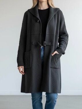 Bernardo Black Wool & Knit Sweater Coat Size L